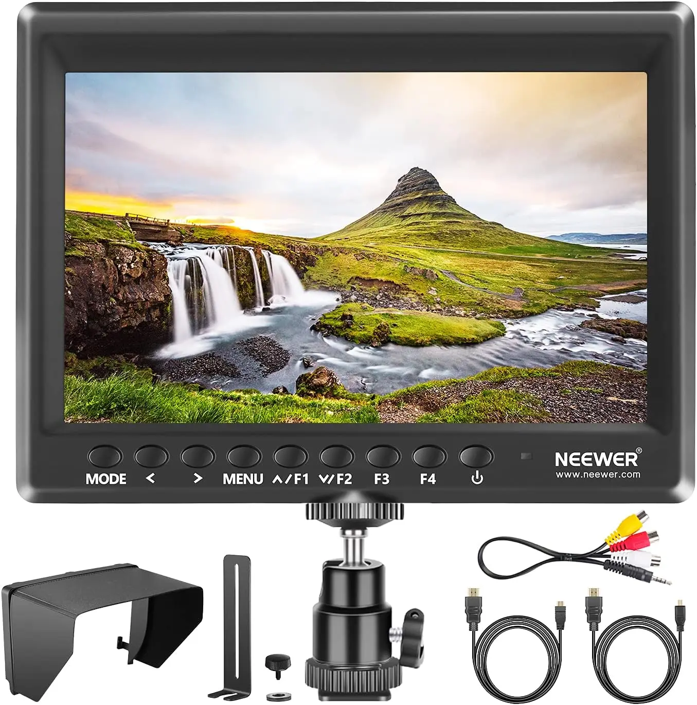 NEEWER F100 7 Inch Camera Field Monitor HD Video Assist IPS 1280x800 HDMI Input Ball Head for DSLR Cameras Video Making Rig