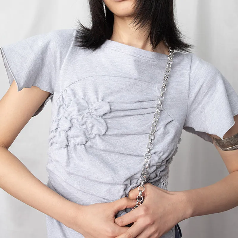BPN Fashion Patchwork Lace T Shirts For Women Round Neck Short Sleeve Spliced Appliques Casual Slimming T Shirt Female Clothing