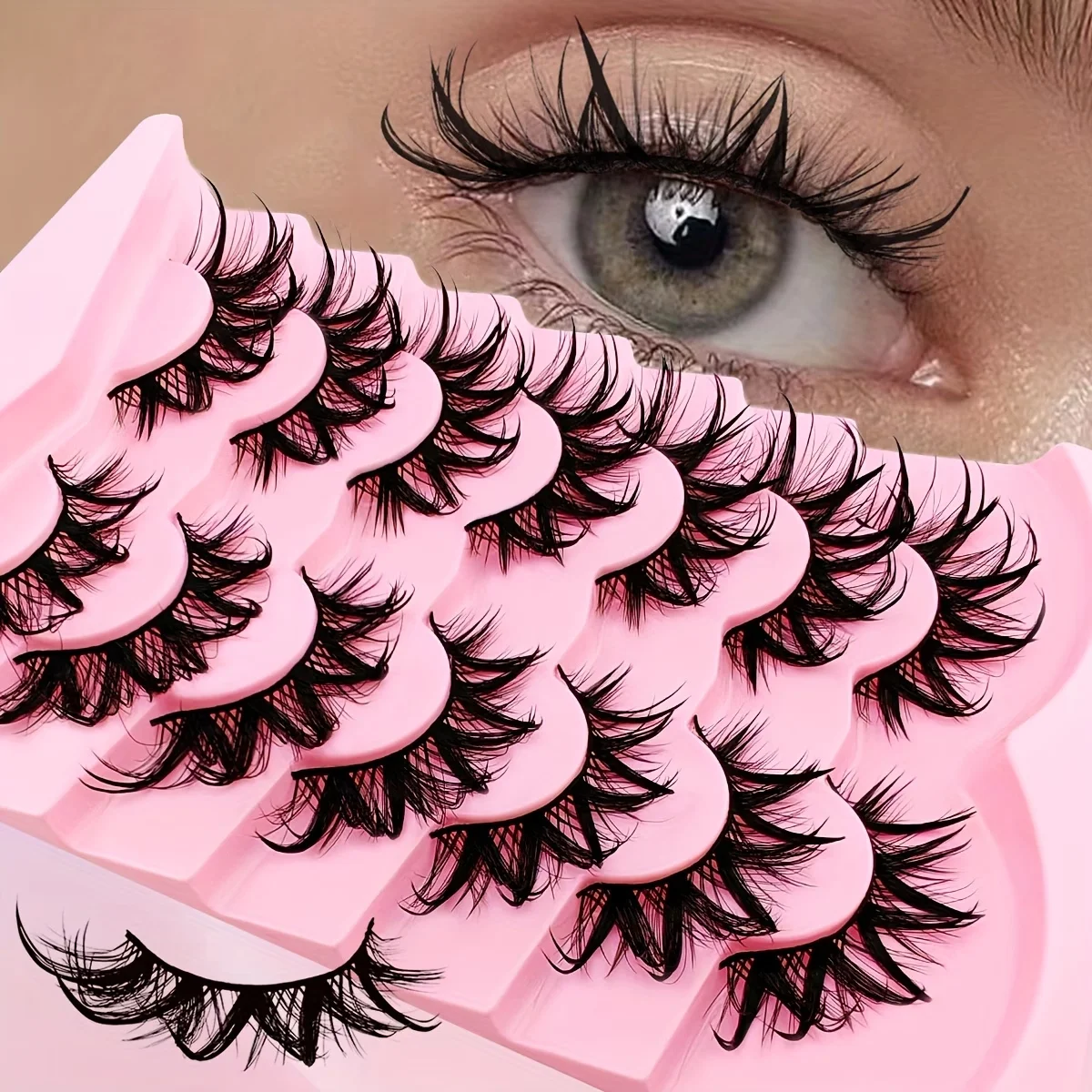7 Paar nasse künstliche Wimpern, künstliche Wimpern im Comic-Stil, 20 mm D-Curl künstliche Wimpern, flauschig und dicht, im Cat-Eye-Stil, natürlich