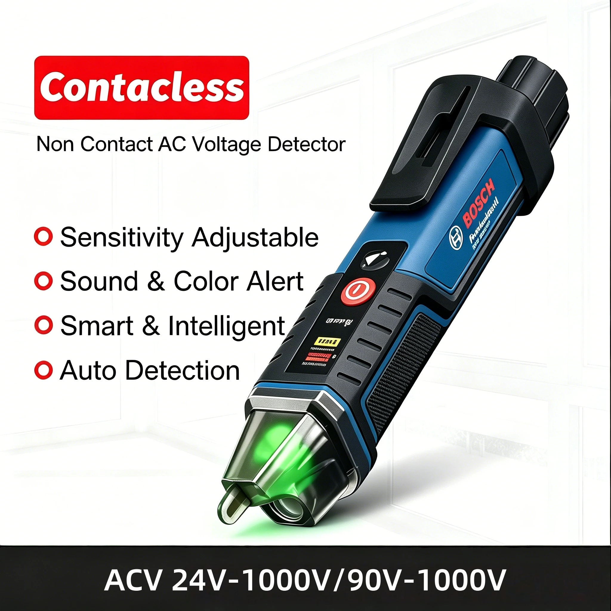 BOSCH GVD 1000-17 Professional Non-contact Voltage Tester Self-test IP67 Rating Dual Voltage for Electric Drill Working