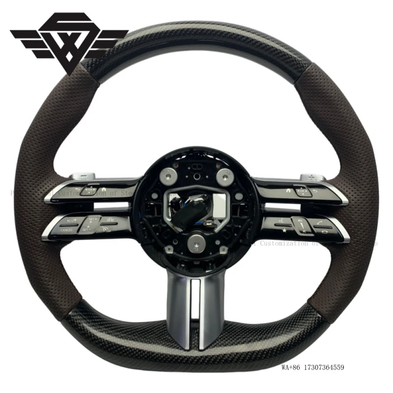 Luxury Real Carbon Fiber Brown Leather Steering Wheel Customized for Mercedes Benz  W211 W205  W212  W223 809 AMG Auto Parts