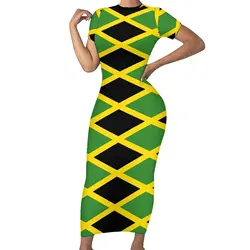 Jamaican Flag Dress Short Sleeve Love for Jamaica Cute Maxi Dresses Spring Aesthetic Custom Bodycon Dress Big Size 4XL 5XL