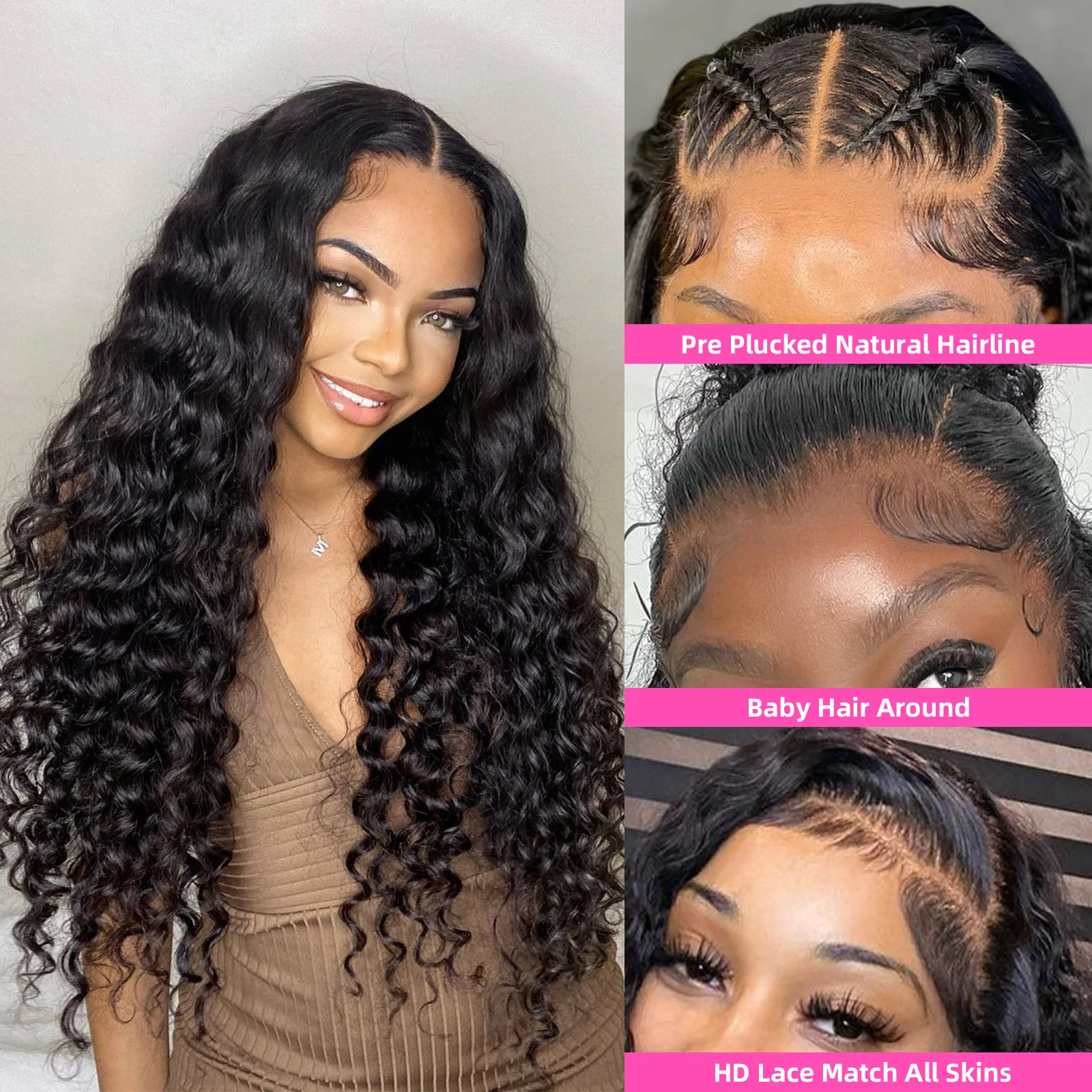 180 Density HD Transparent Lace 13X6 Deep Water Wave Curly Human Hair Lace Frontal Wig 30 Inch 13X4 Lace Front Human Hair Wigs