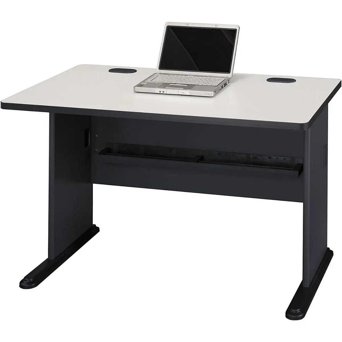 Mesa de oficina pequeña para el hogar o espacio de trabajo profesional, mueble de negocios serie A, 48W, escritorio de computadora en espectro blanco y pizarra