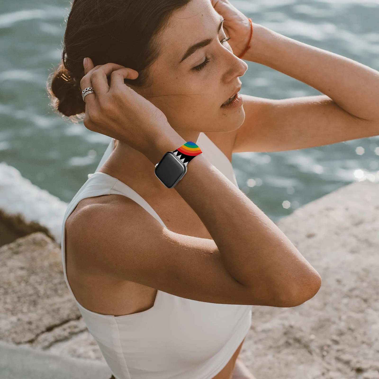 Pop Rainbow Watch Band Sport Compatible with Apple Watch Bands for Women Men Festival Soft Silicone Laser Strap for iWatch