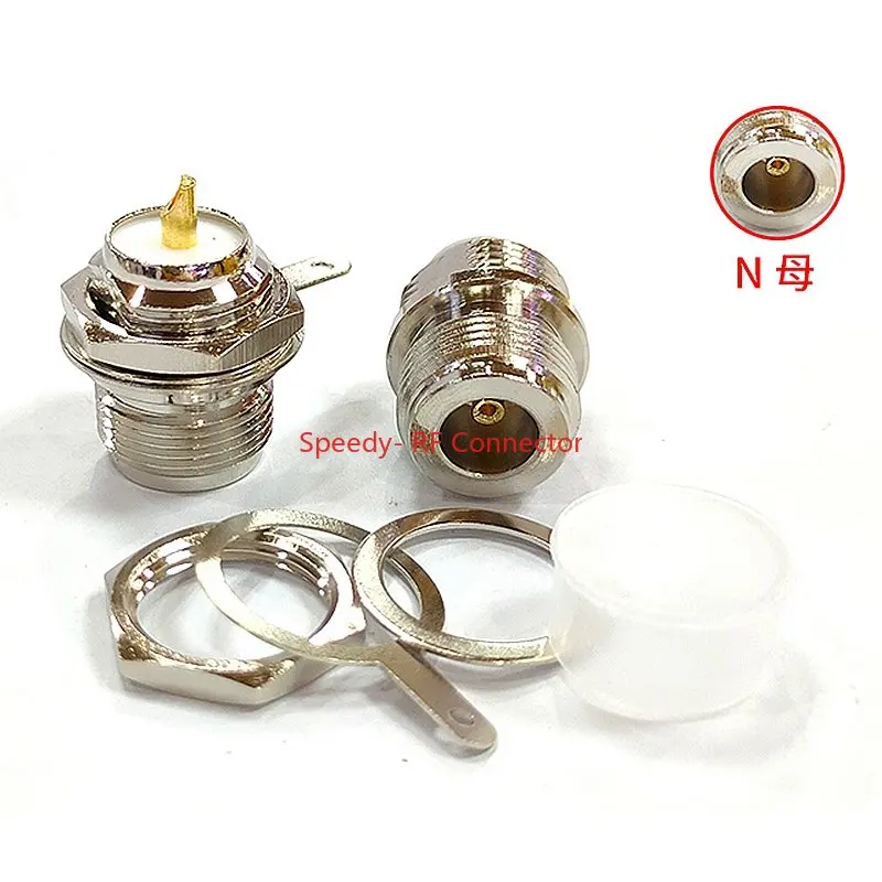 2PCS N Type Female Jack Bulkhead Panel Mount Socket Connector L16 N Female Bulkhead Panel Solder Chassis Coaxial Brass Copper RF