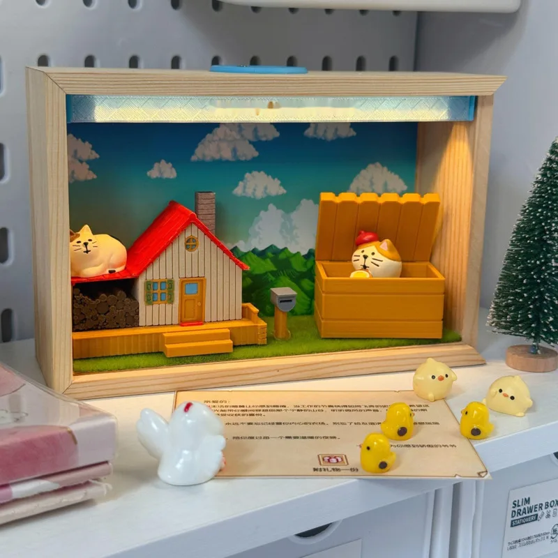 Mini Scene Display Box LED Light Wooden Frame Display Case Micro House Desktop Decor Blind Box Storage Gift Ambient Light Decor