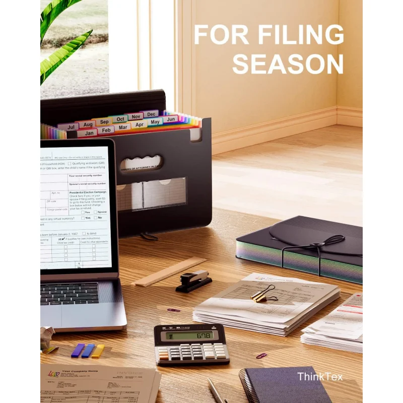 Accordion File Organizer, 12 Pockets Monthly Bill Receipt Organizer, Portable Expanding File Folders, Multi-Tabs, Letter/A