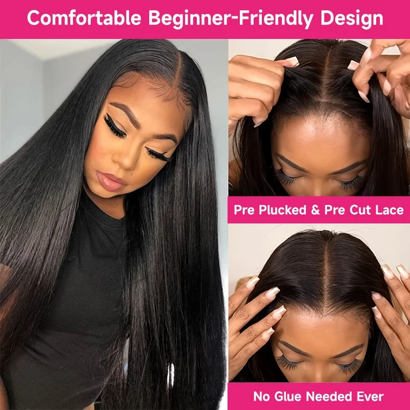 Wewave شعر مستعار بدون صمغ 5x5 4x4 شعر طبيعي مفرود الباروكات 1b شعر مستعار أسود 40 بوصة ارتداء والذهاب قبل قطعها قبل قطعها ابيض عقدة