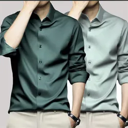 Men's Shirt Business Formal Social Banquet Wedding Fit Smooth Non-iron Green Korean Style  No Pocket White Shirt Large Size 5XL