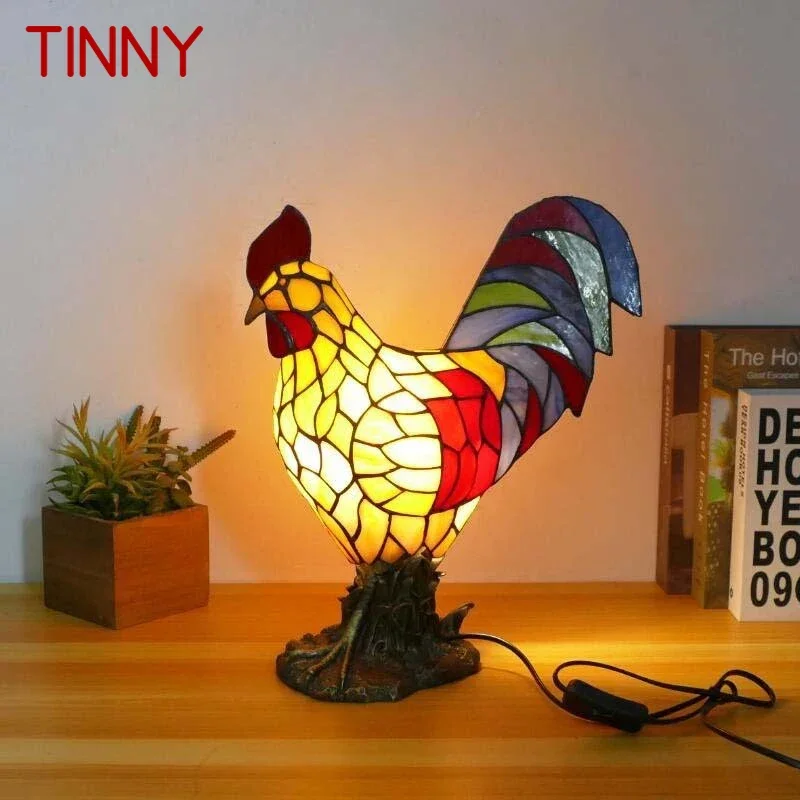 

TINNY Tiffany Cock Table Lamp Art Living Room Bedroom Children's room Homestay Stained Glass Decoration Desk Lamp