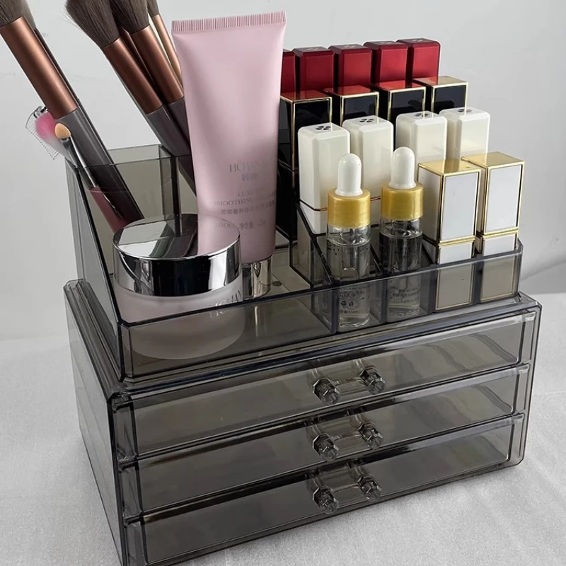 Transparent Makeup Storage Box Set Large Capacity Cosmetics Organizer Layers Table Makeup Drawer Dust Proof Powder Storage Boxes