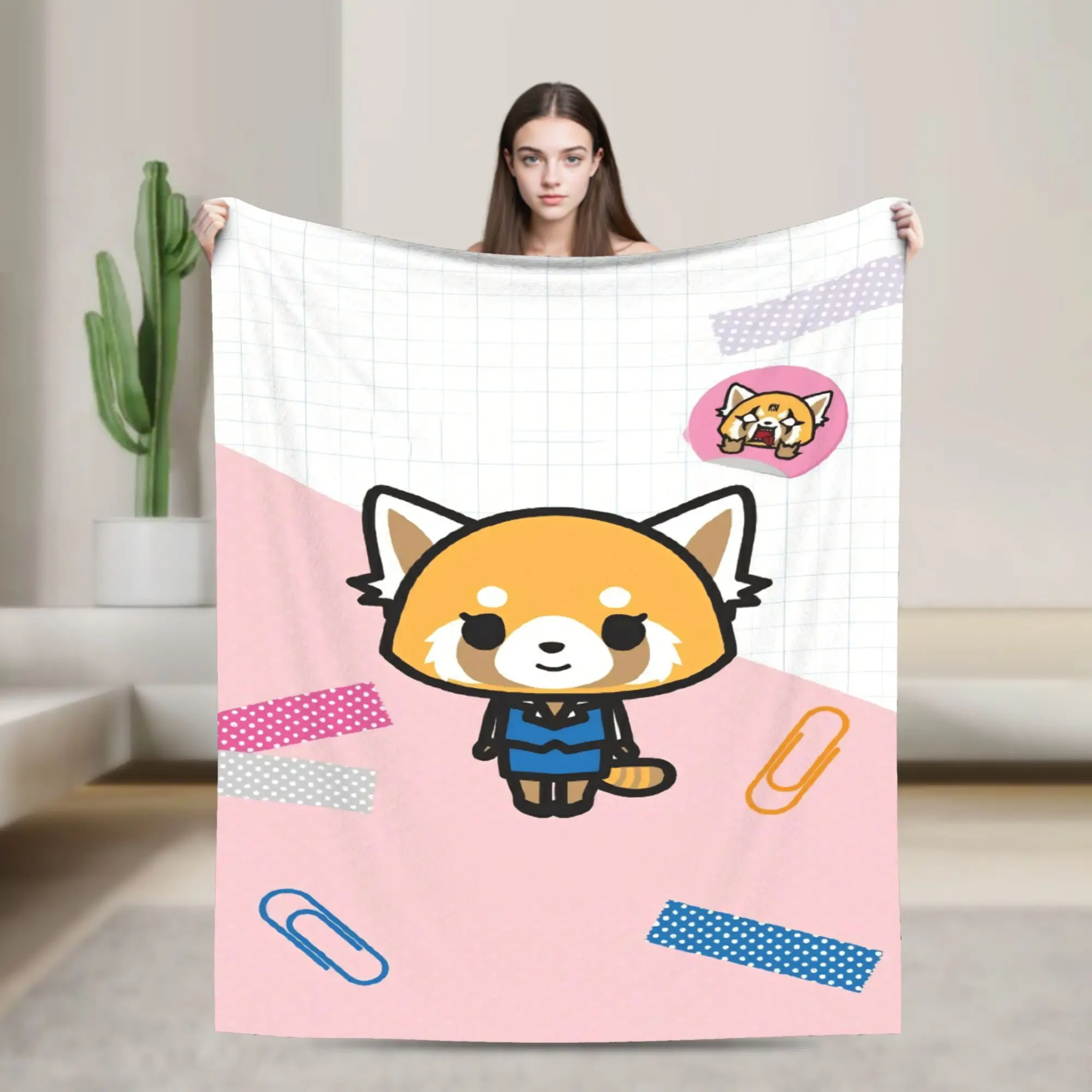 Kawaii Aggretsuko Blankets Retsuko Anime Fleece Throw Blankets Summer Air Conditioning Decoration Lightweight Bedspread