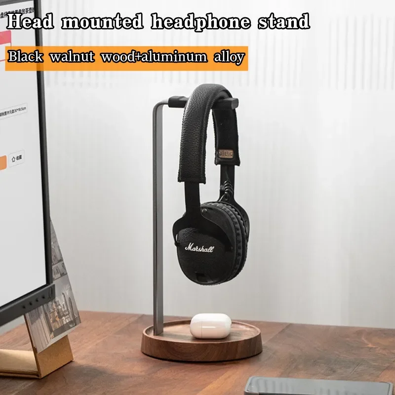 Universal Headphone Holder Stylish Desktop Display Gaming Headset Holder Aluminium Alloy and Walnut Wood Headphone Stand Holder