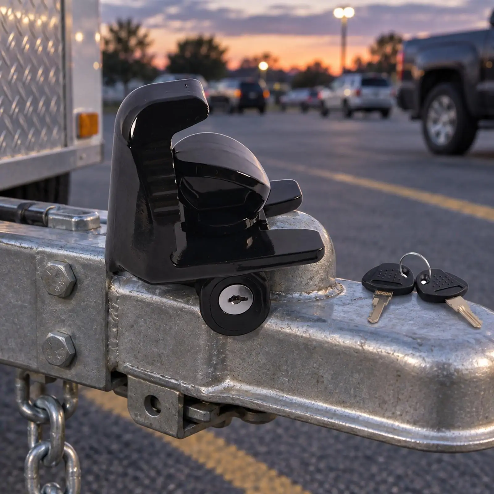 Trailer Security Coupler Lock for 2 Inch Hitch Metal Core with 2 Keys and Guard Cover