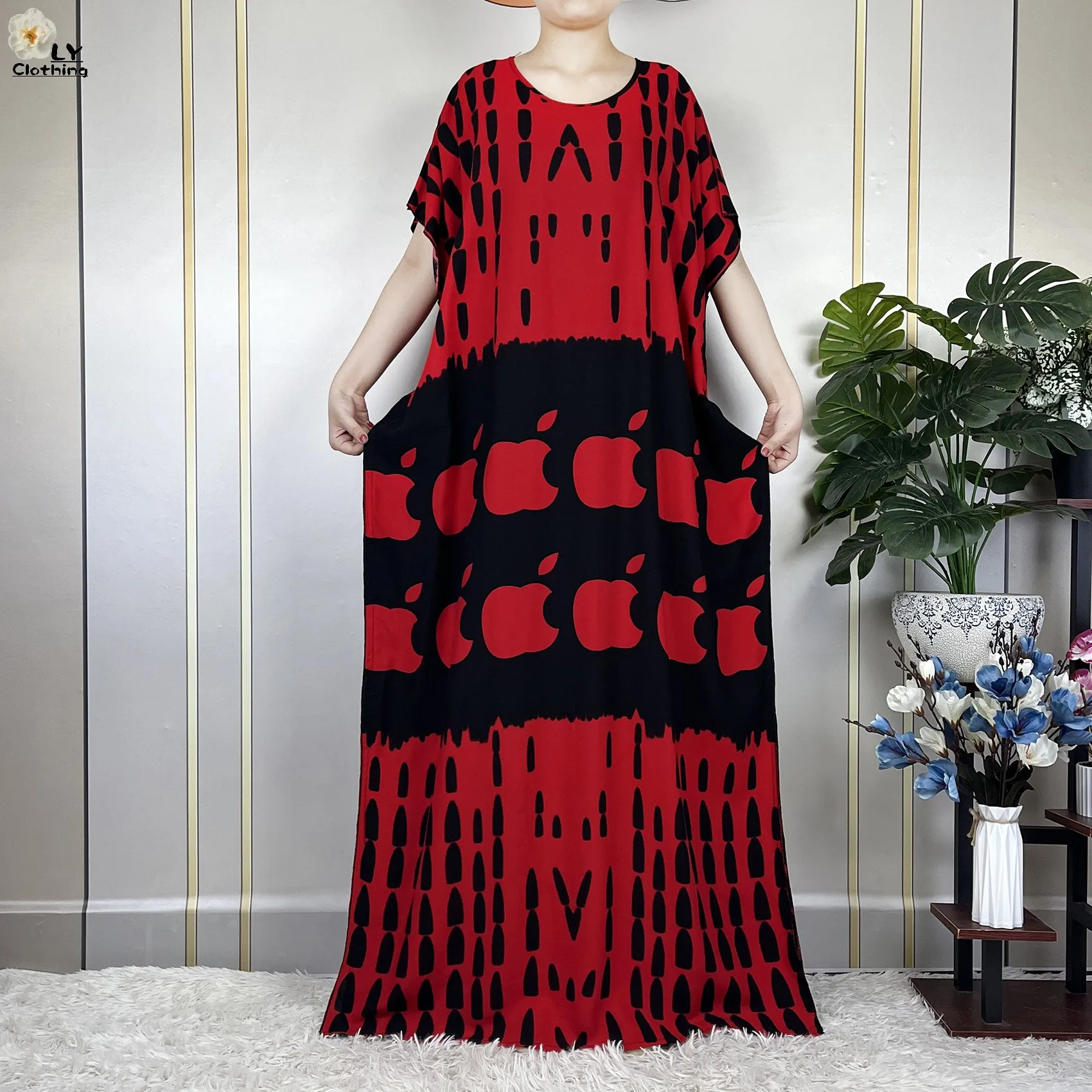 New Muslim Abayas Cotton Short Sleeve Islam Fashion Print Femme Loose Robe Maxi African Nigeria Traditional Women Dress Summer