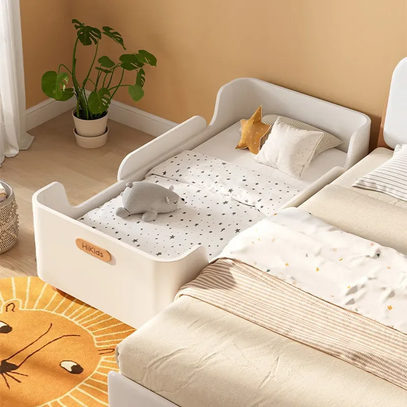for Solid Wood Boat Children Bed Guardrail Crib Splicing Large Bed Single Boys Girls Cream White Cute Small