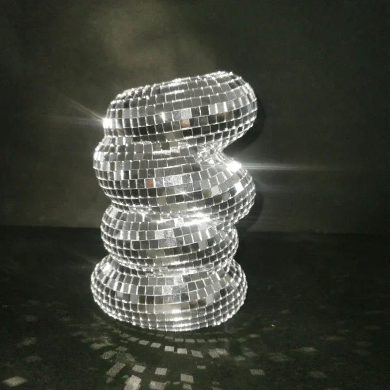 Small Silver Disco Ball Vase Flower Planter Pot Table Decor Mirror Sculpture Centerpiece Unique Housewarming Gift Home