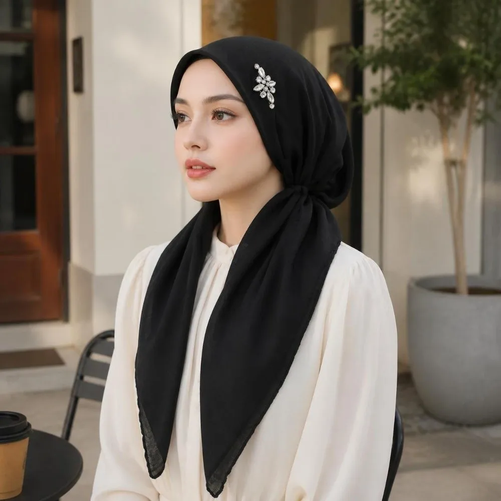 Prayer Cotton Linen Rhinestone Hijab Hat Soft Elasticity Solid Color Headscarf Breathable Skin-friendly Head Wrap Cap Eid