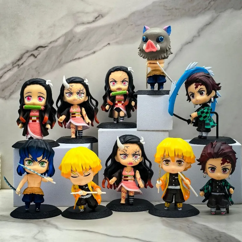 6.5-9.5cm Demon Sayaer Blind Box Figre Nezuko Tanjiro Zenitsu Inosuke Kyoujuro Shinobu Giyuu Qposket Model en Y Kids Xmas Gift