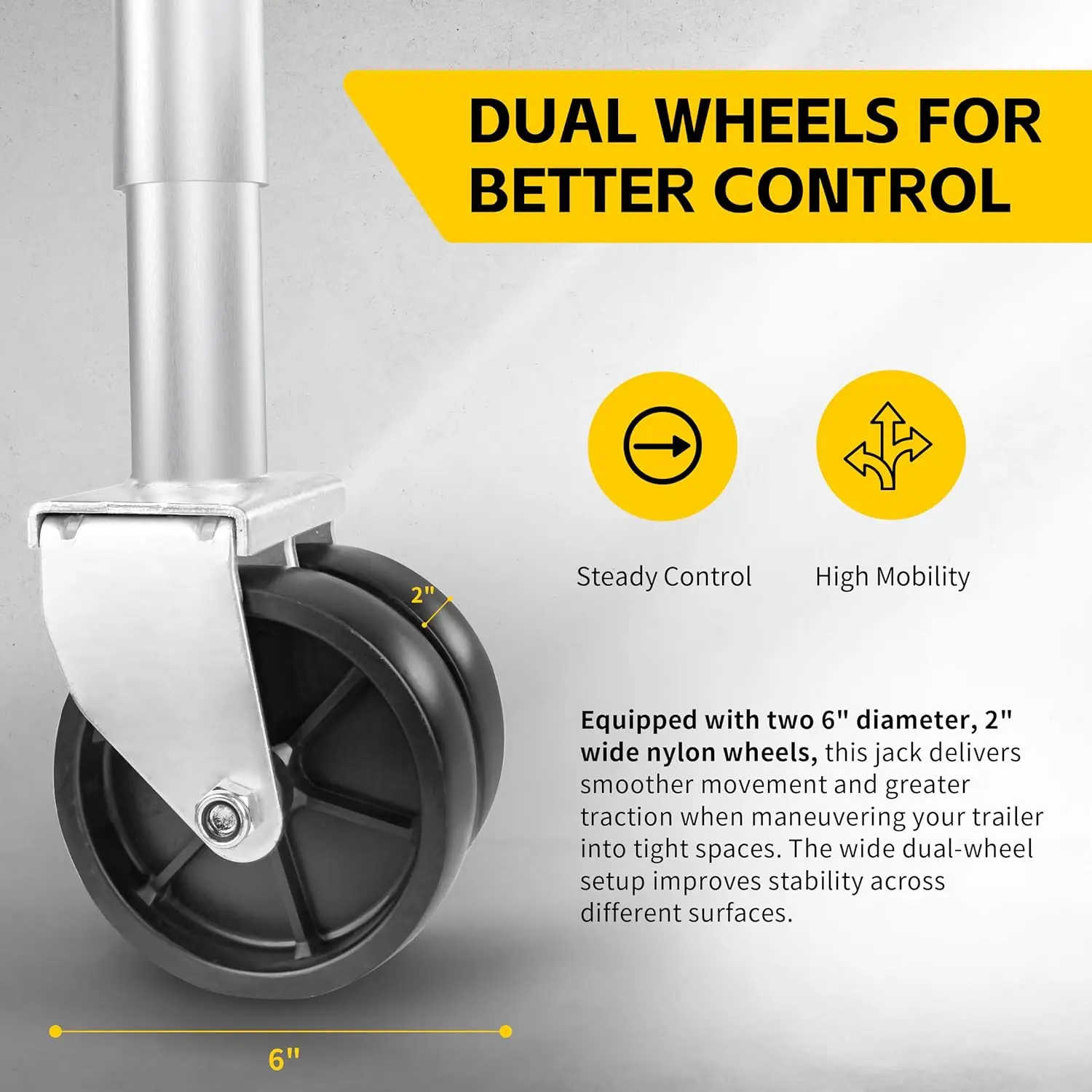 70149 مقبس مقطورة مع رفع 11-1/2 بوصة، تصميم متأرجح من الخلف، مقبض رياح جانبي وعجلات مزدوجة 6 بوصات - سعة 1500 رطل، شعبية جديدة #5