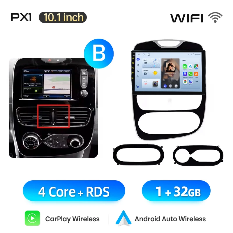 AWESAFE 10 inch Android autoradio voor Renault Clio 4 2012-2019, draadloze CarPlay, GPS-navigatie, 4G CAN-BUS, plug-and-play, DSP, BT