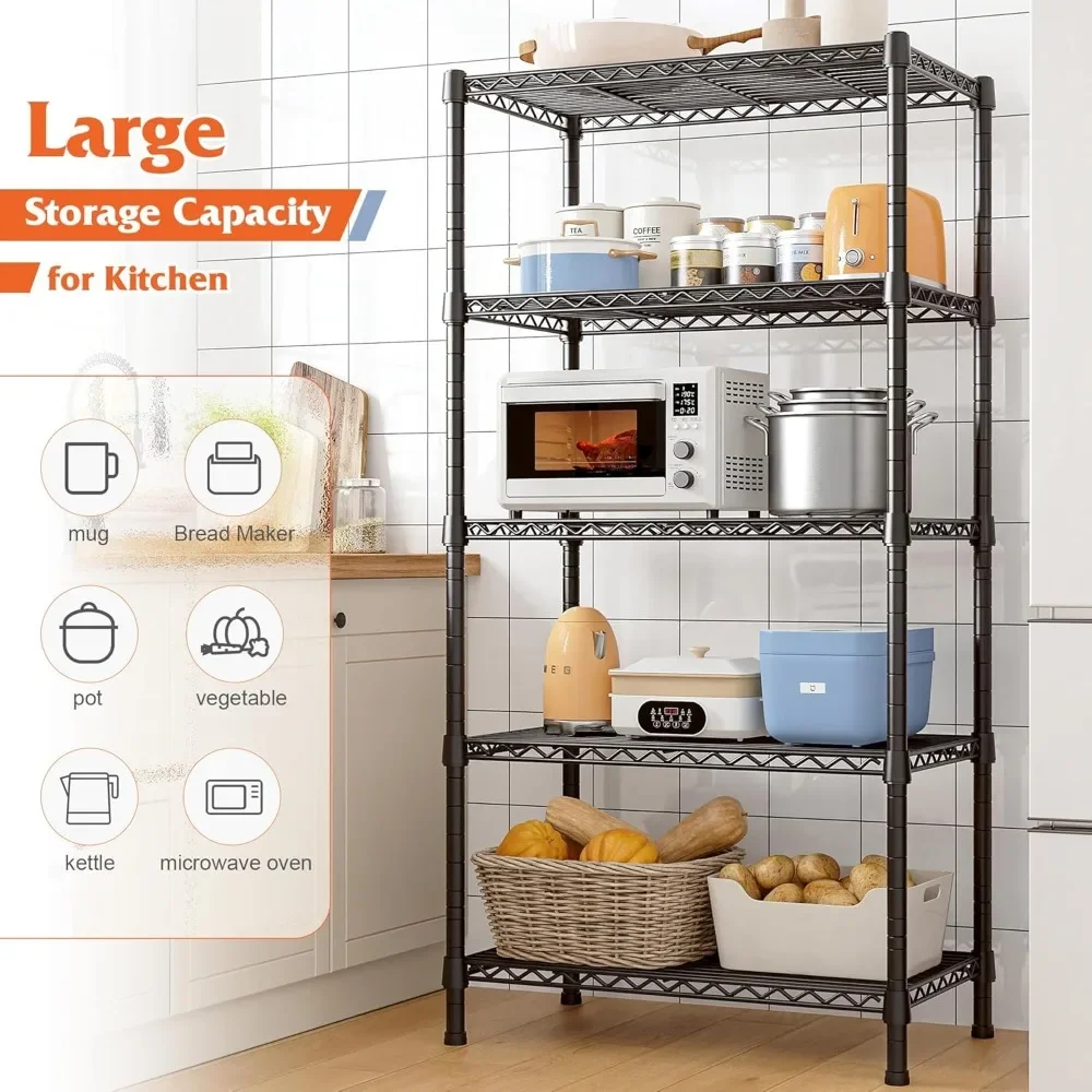 Wire Shelving Rack 5-Tier Metal Shelves for Storage Adjustable Garage Shelving Heavy Duty Storage Shelves for Storage Rac