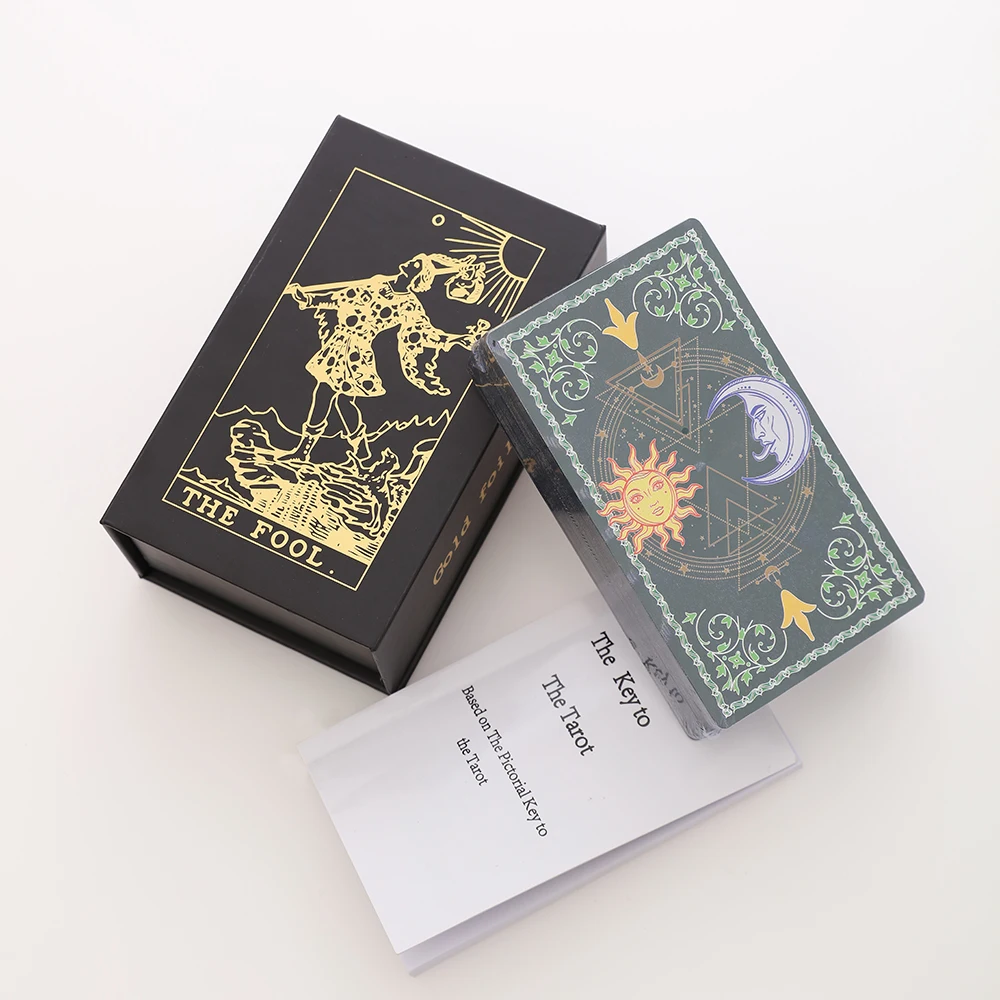 New Divination Gold Foil Tarot Blue Sun Moon Table Game Waterproof and Wear-resistant Gift Box 80 Pieces Instruction Manual