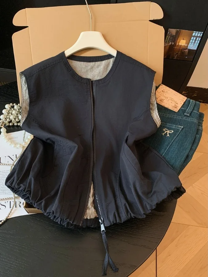 Korean Style round Neck Vest Women's Autumn Fashion Outerwear Multi-layered Wear Age-reducing Outer Jacket Sleeveless Top