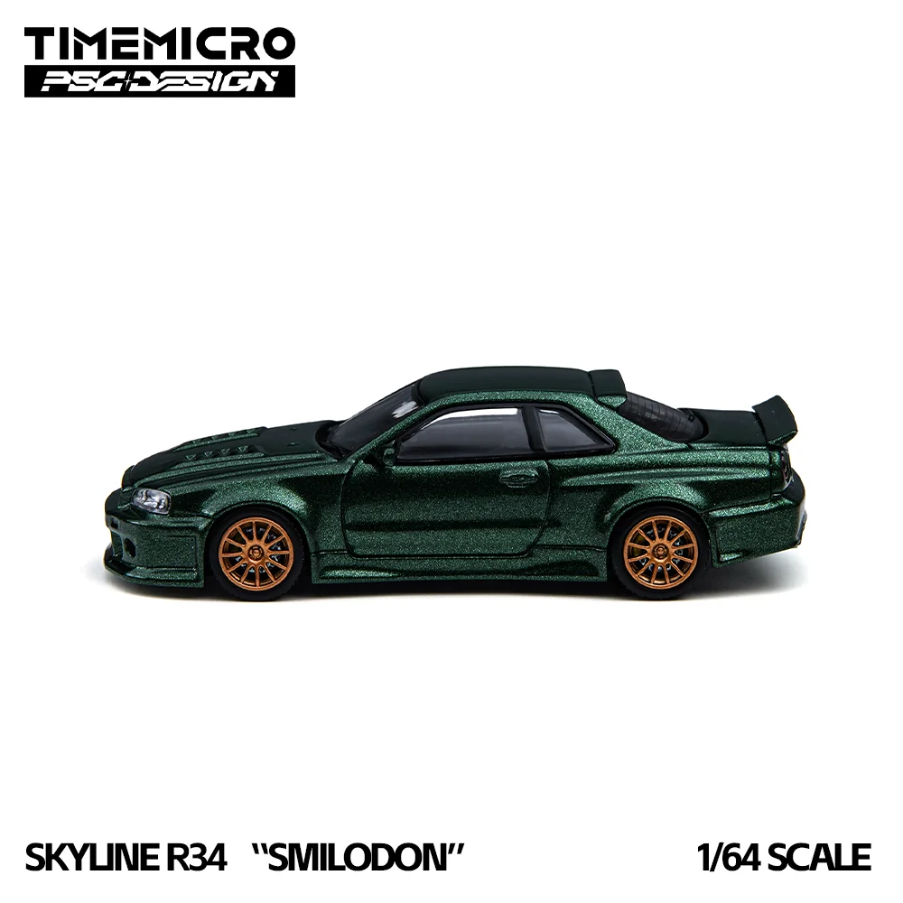 *Pre-sale*TimeMicro 1:64 Skyline GTR R34 Smilodon Jade Dark Green Diecast Alloy Car Model Simulation Vehicle Collection Gift - Image 4