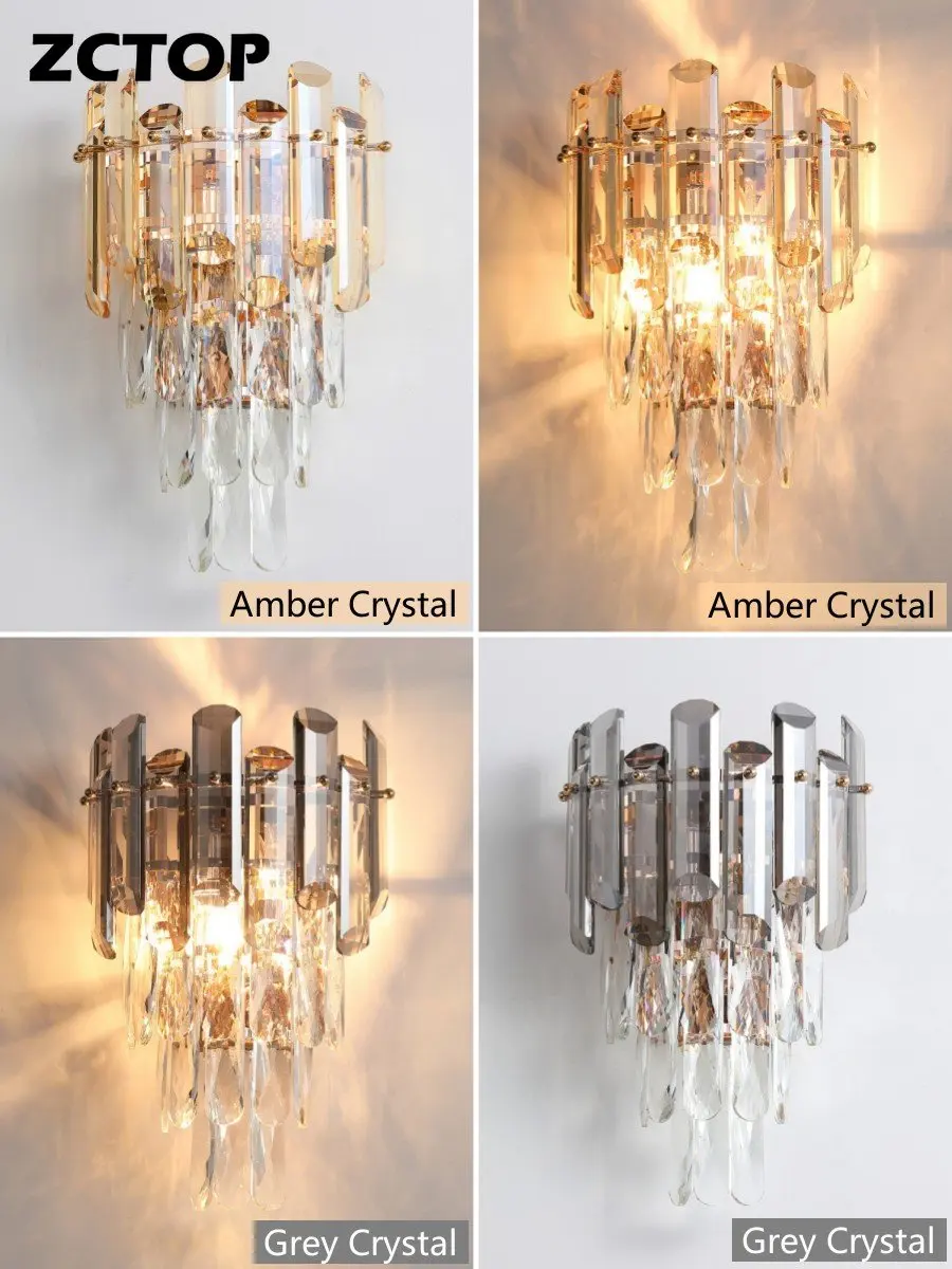 LED Crystal Wall Lamps For Living Room Hall Hallway Loft Hotel Indoor Decor Wall Light Modern Home Gold Wall Sconce Fixtures E14