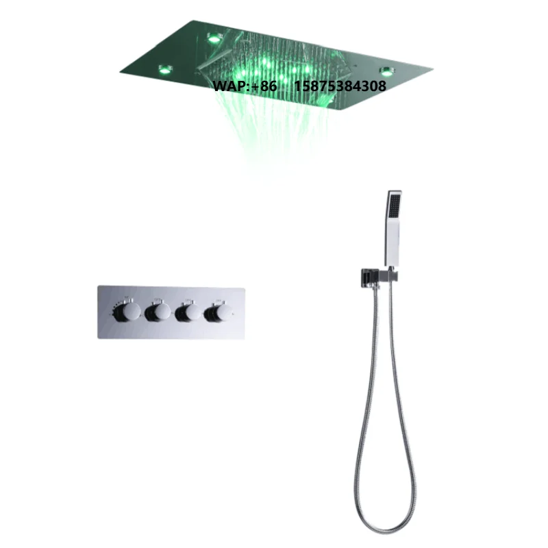360X500MM Shower Electric LED Bathroom Shower Set Thermostatic 3 Functions Mixer RAIN + WATERFALL