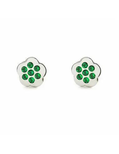 Earrings girl white gold 9k emerald flower