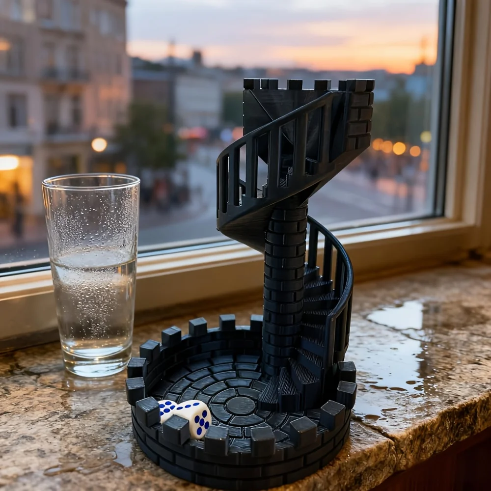 Vintage 3D Printed Castle Dice Tower Staircase Roller Path Desktop Ornament Tabletop Game Decor Creative Christmas Holiday Gift