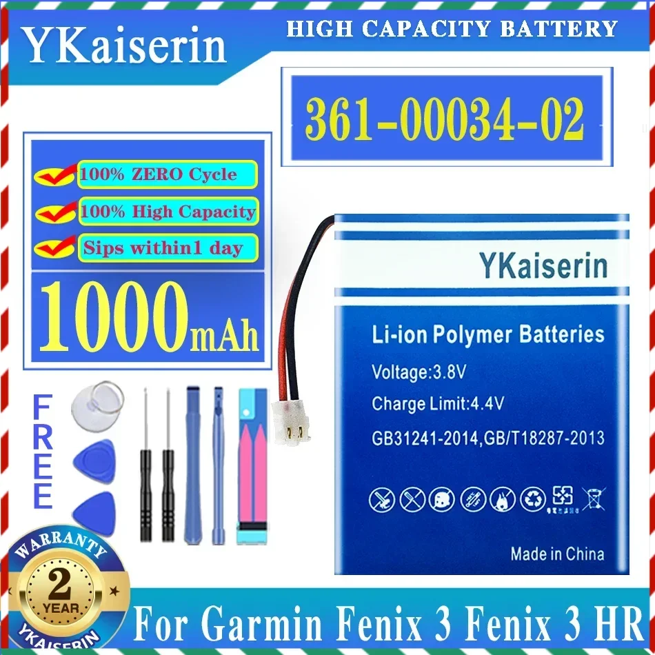 YKaiserin 1000mAh 361-00034-01 361-00034-02 Battery for Garmin Fenix 3,Fenix 3 HR Fenix3 GPS Sports Watch Battery