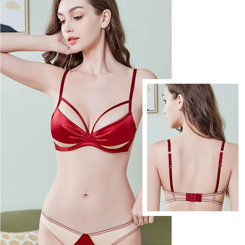 Red Underwear Female Bride Wedding Big Breasts Make Small Sexy Ultra-thin Anti-sagging Breast-retracting Breathable Bra