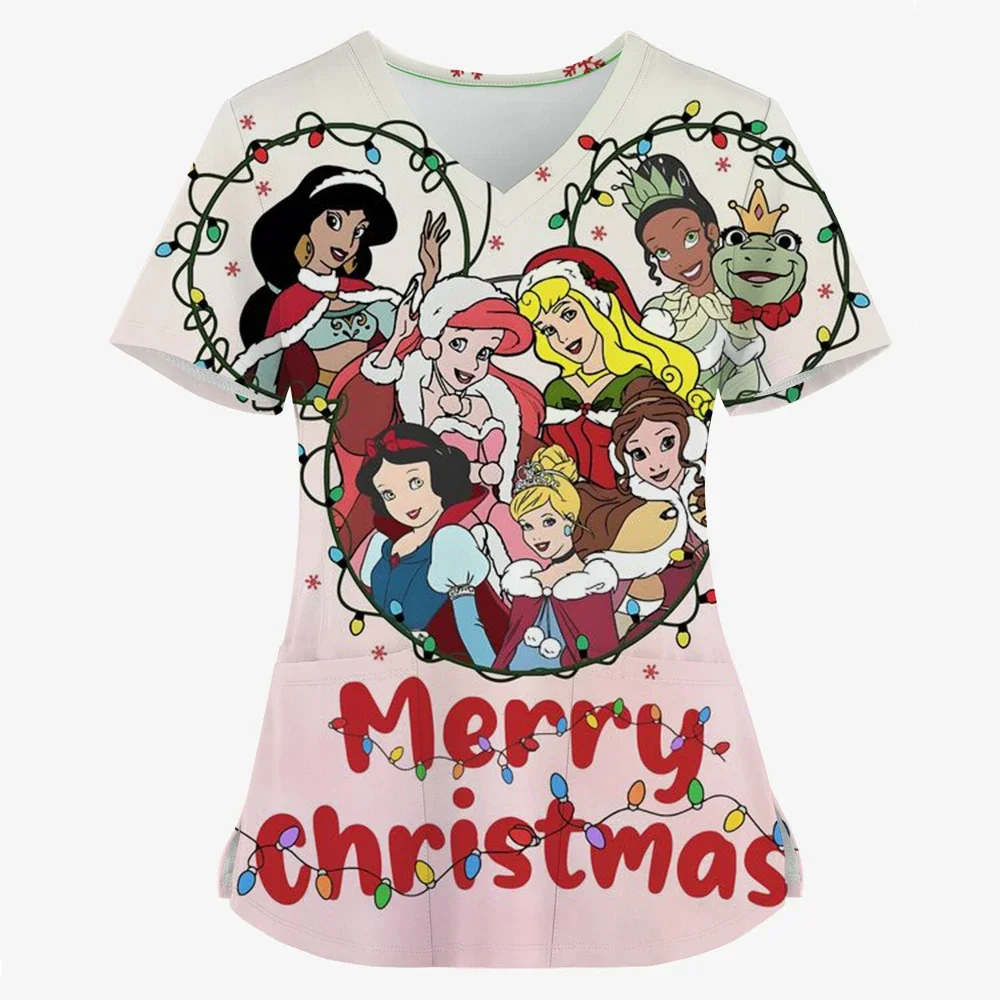 

Рождественский женский хирургический скраб, модная летняя униформа принцессы Диснея с принтом для отдыха, стоматологическая ветеринарная клиническая форма, женская
