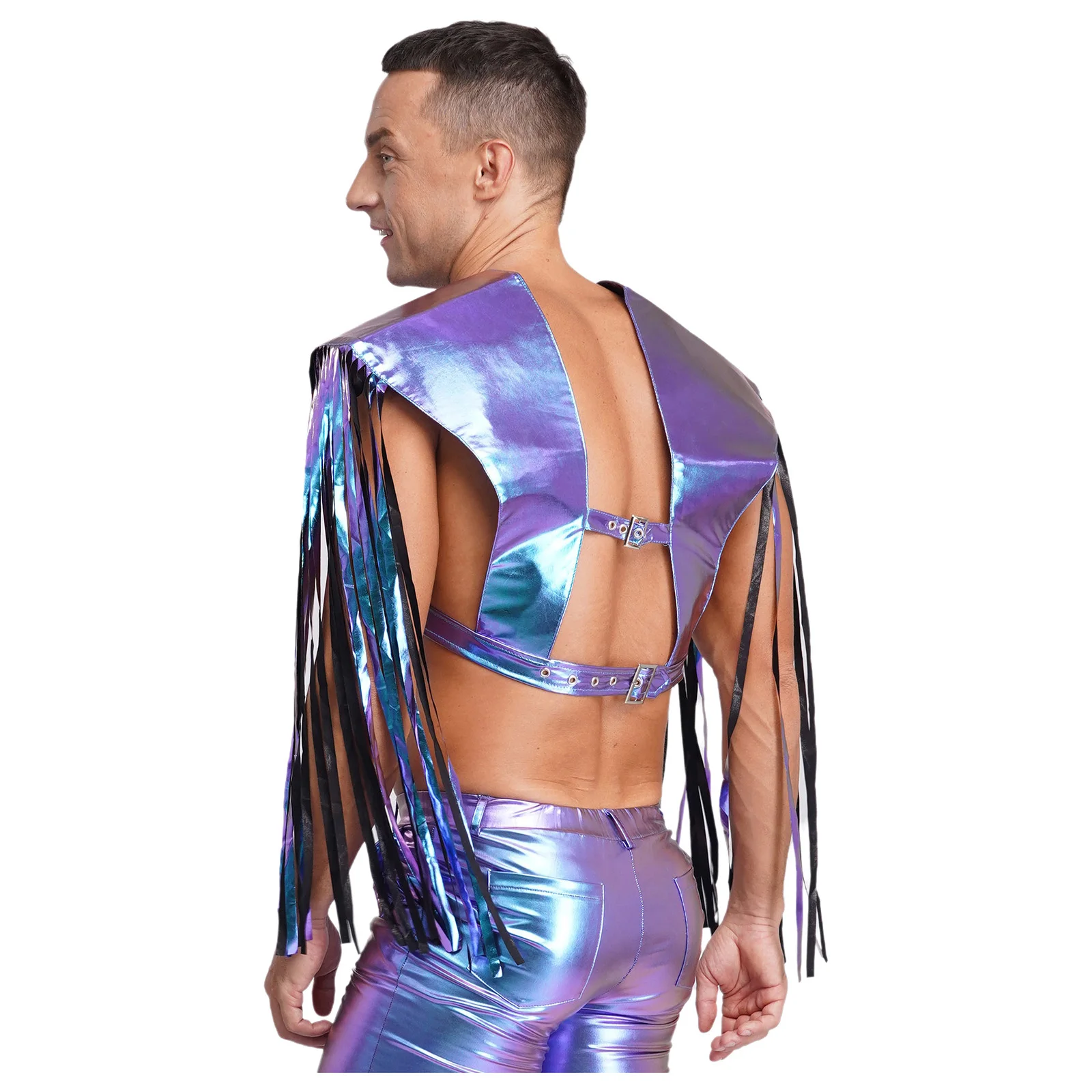 Adult Men Women Metallic Shiny Shoulder Shrugs Tassel Fringe Adjustable Armor Shawls Halloween Cosplay Masquerade Party Costumes view 3