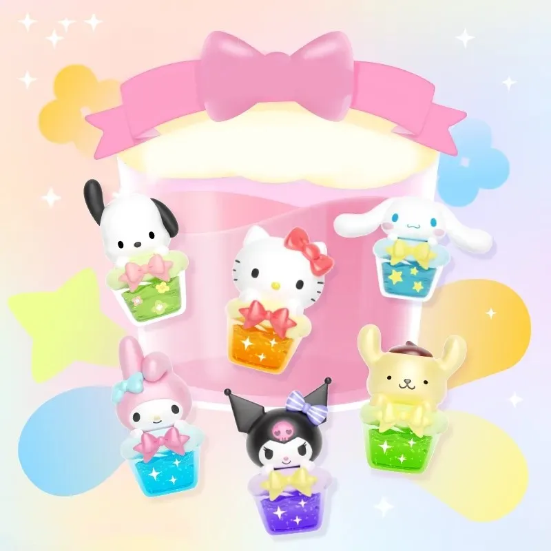 

Hello Kitty Dopamine Drink Series Moetch Bean Blind Bag Kuromi Cinnamoroll Figure Cute Desktop Decoration Mystery Box Toy Gift