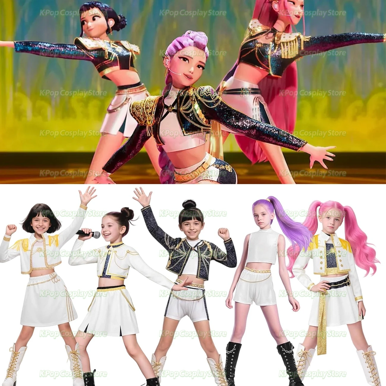 

New Kids Girls 3D Print Rumi Mira Zoey Cosplay Costume Kpop Demon Hunters K-Pop Huntrix Rumi Cosplay Suit Halloween Party Outfit