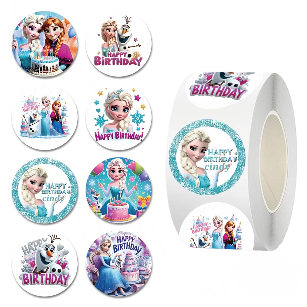 500 قطعة/لفة الكرتون ديزني المجمدة إلسا الأميرة الكتابة على الجدران ملصقات DIY بها بنفسك البلاستيكية محمول الشارات الديكور مكافأة الاطفال اللعب الهدايا