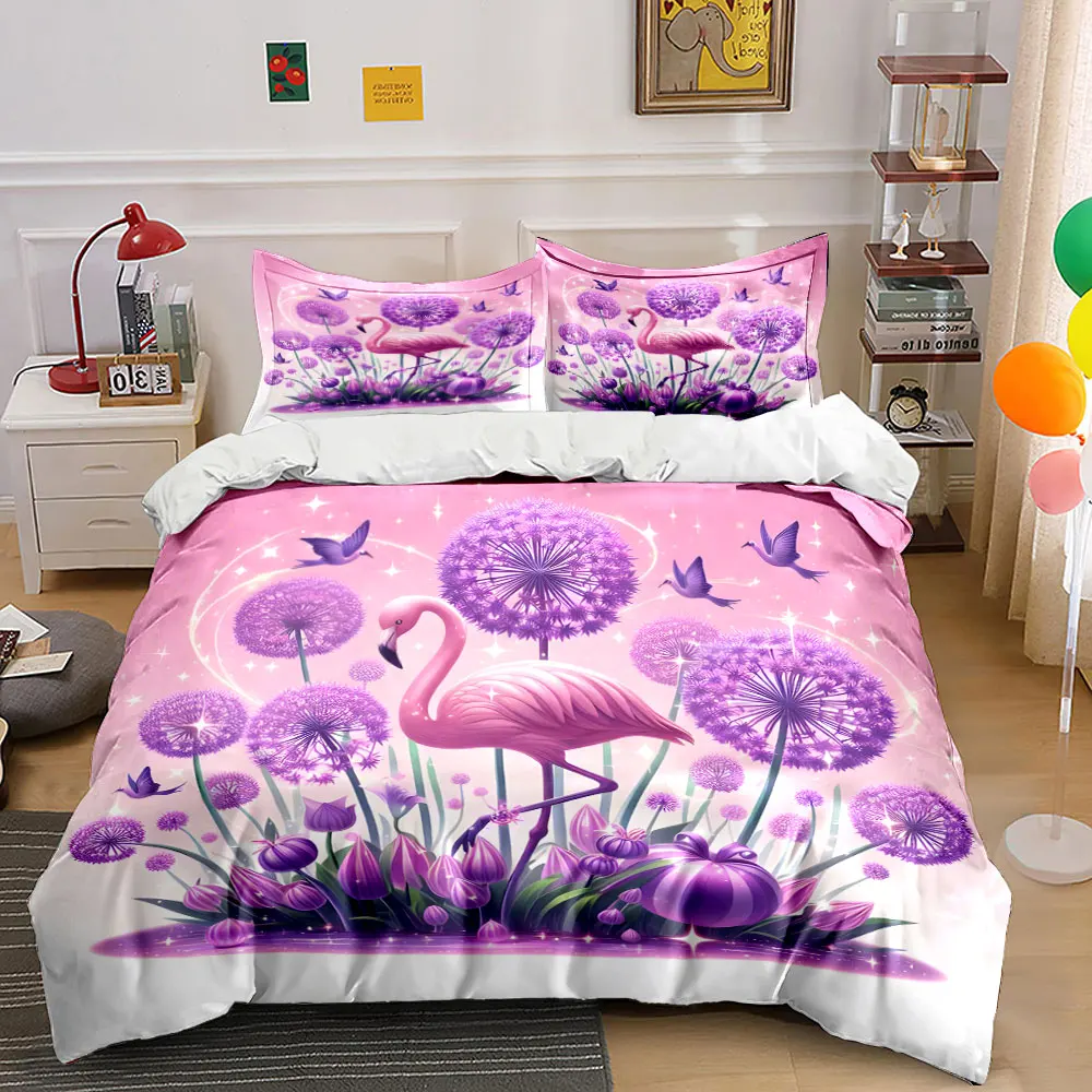 Flamingo Floral Decoration Set Multiple sizes kid's and adults' bedroom Exquisite 3PC bedding set, gift