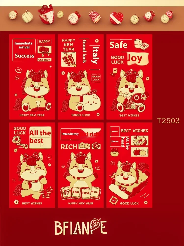 6Pcs Chinese New Year Money Envelope Lucky Red Pockets 2026 Horse Year Spring Festival Red Envelope