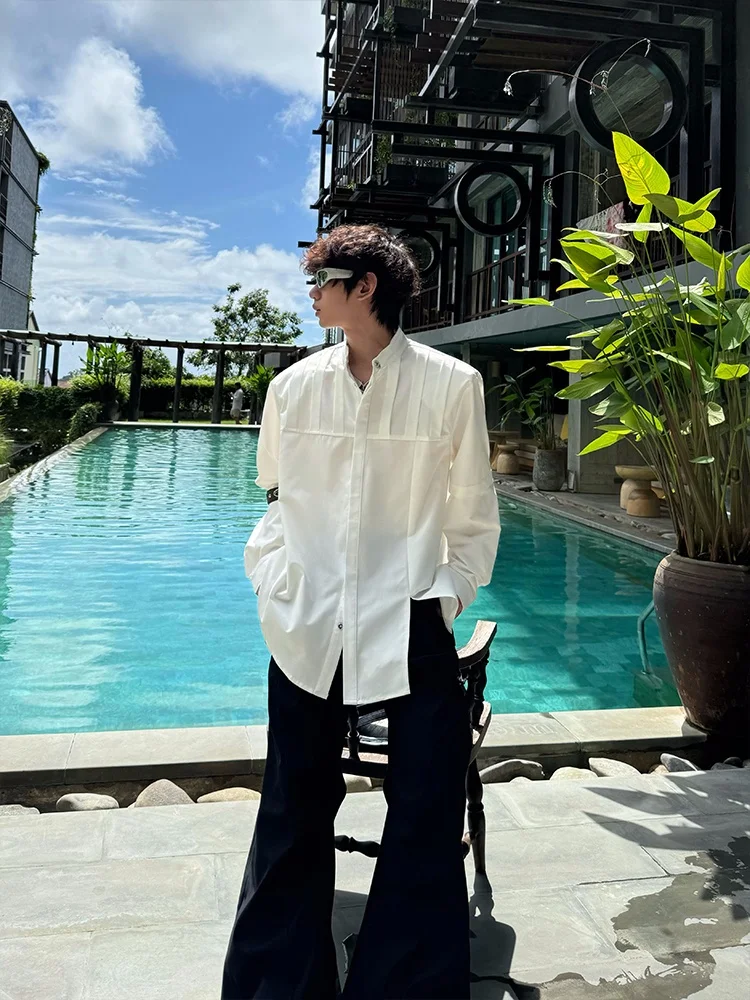 MARTHENAUT Original Belted Design Shoulder Padded Stand Collar Shirt 24 Styles Early Autumn Structured Shirt