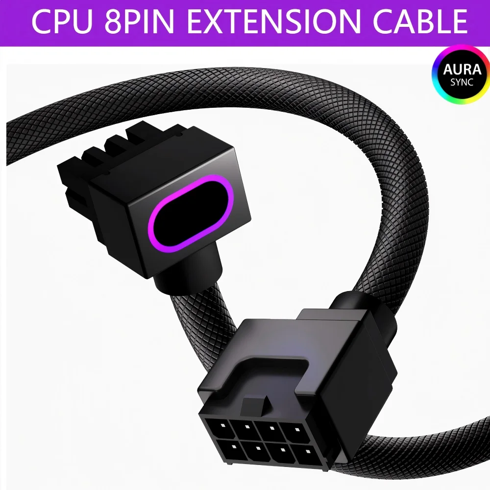 

Удлинительный кабель для материнской платы AIJS CPU8PIN, кабель для ПК ARGB с 5 В, 3 контакта, 18AWG 90 ° Прямоугольная конструкция, разъем «папа-мама»