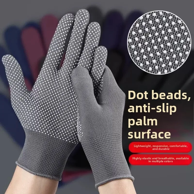 Durable Lightweight Nylon Work Gloves with Anti-slip Dot Coating Thin Touchscreen Gloves for Cycling Fishing Camping Driving