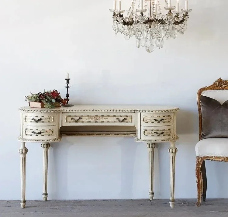 

A French Solid Wood Furniture Retro Carved Dresser Makeup Table American Country Antique Old Desk