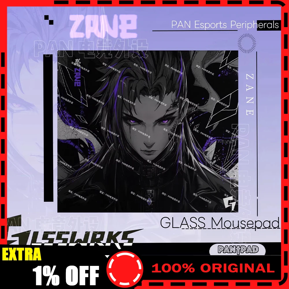 

PAN Esports Zane Glass Mousepad Smooth and Speed Mouse Pad FPS Duplicate Glsswrks X Zane For TTK APEX CSGO PC Accessories Gifts