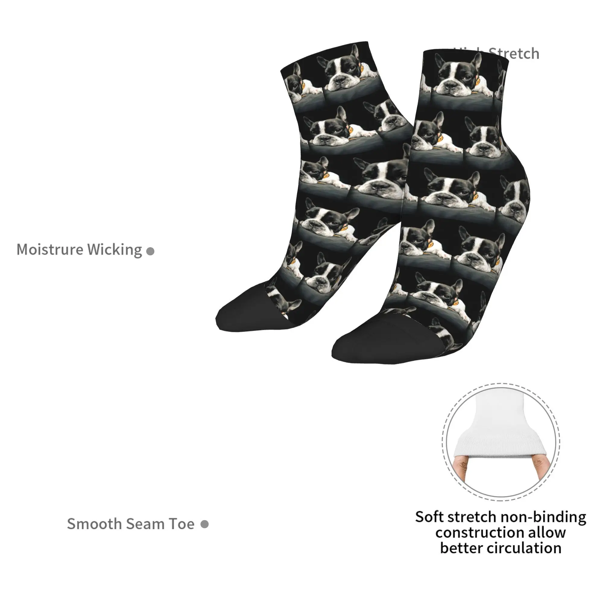 ถุงเท้าสีดำบอสตันเทอร์เรียร์ ฮาราจูกุถุงน่องคุณภาพสูง ถุงเท้าทุกฤดูกาล อุปกรณ์เสริมสำหรับของขวัญสำหรับทุกเพศ