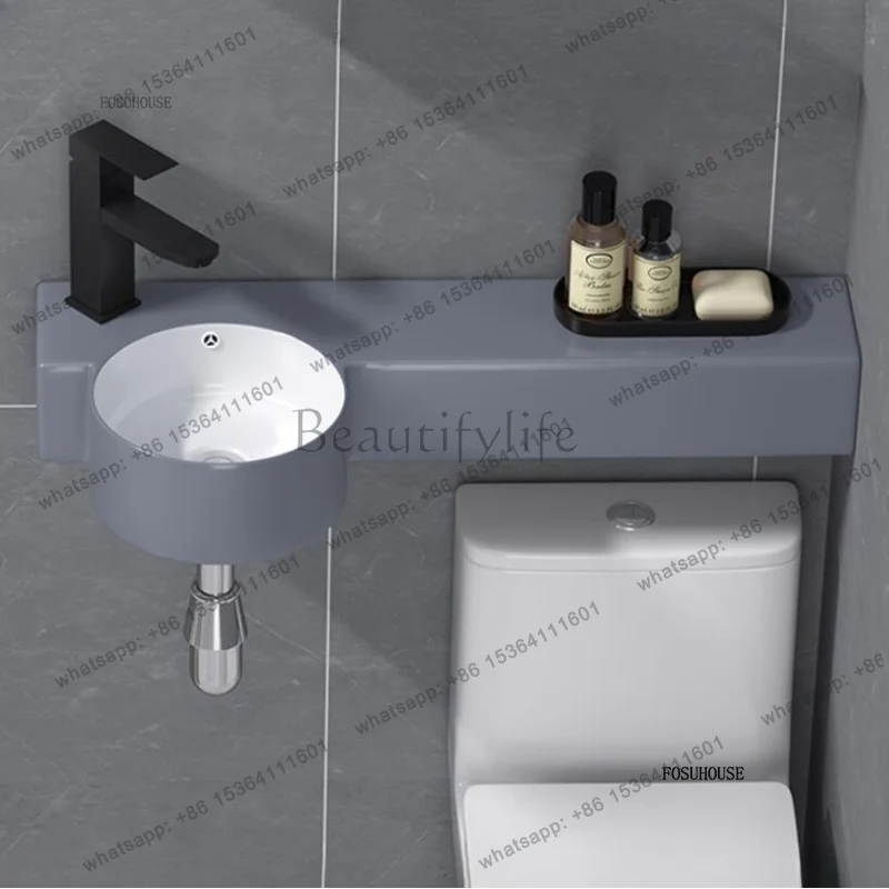 PG Small Bathroom Sinks Ceramic Wall Mounted Wash Basin Integrated Countertop for Apartment Balcony Household Use Space Saving